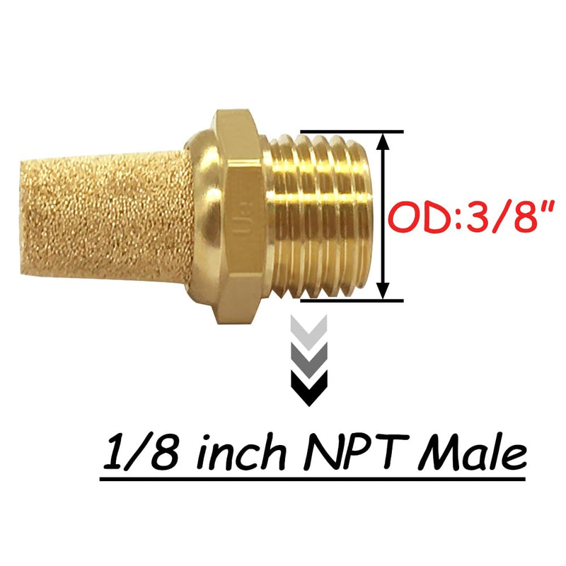 10PCS Brass 1/8 NPT Male Air Pneumatic Mufflers Hex Sintered Exhaust Muffler Silencer Filter Air Line Fitting 1/8"NPT Male-10PCS