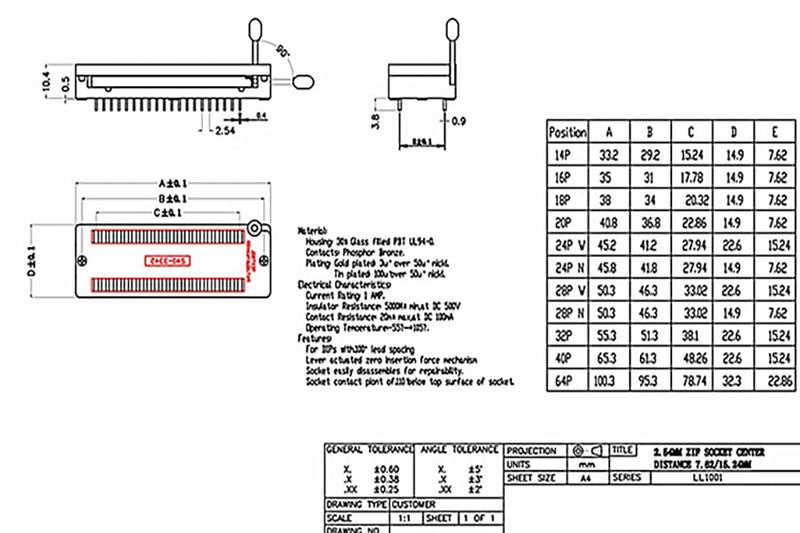 2Pcs 20Pin 2.54mm ZIF Zip IC Test DIP Board Socket Universal Gold Plated feet 20pin 2pcs