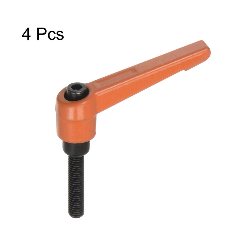 HARFINGTON 4pcs Adjustable Clamping Lever Handles M6 x 30mm Male Thread Bolt Knobs Rotating Screw Locking Quick Release Ratchet Push Button Handle, Orange