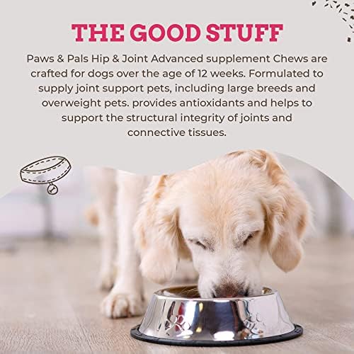 Paws & Pals Glucosamine Chondroitin MSM for dogs 240 Count, Hip and Joint Mobility Soft Chews Supplement, Pain & Inflammation Relief for all breeds - Maximum Strength, Treats Hip Dysplasia & Arthritis Chicken