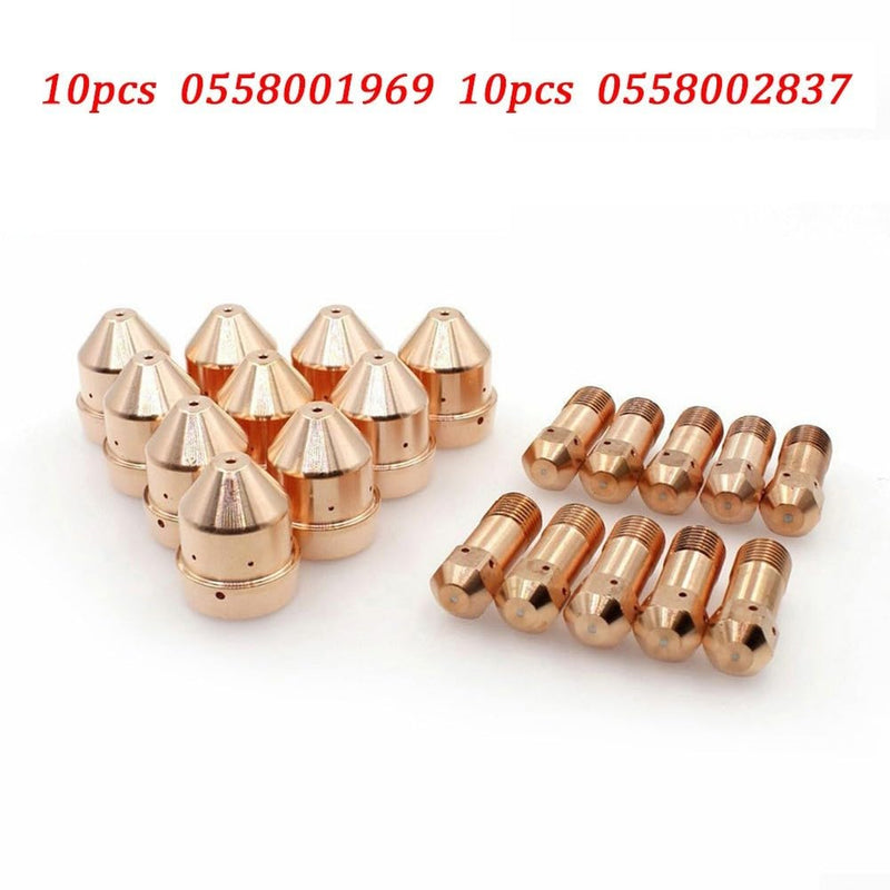 20Pcs Electrode 0558001969 & Nozzle 0558002837 For Powercut 875 Plasma Cutting Machine, For PT32 / PT32EH Plasma Cutting Torch, 1.4mm Nozzle, For Powercut 875 Torch Parts