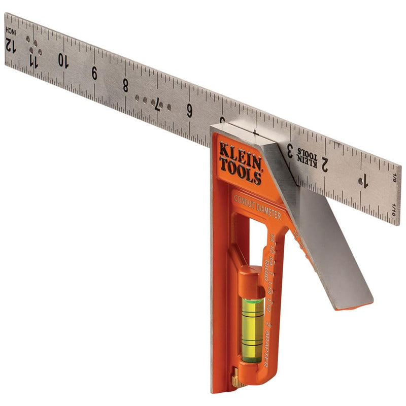Klein Tools 935CSEL Combination Square Ruler for Electricians and Carpenters, Stainless Steel Double Sided Ruler, Bubble Level, Magnetic