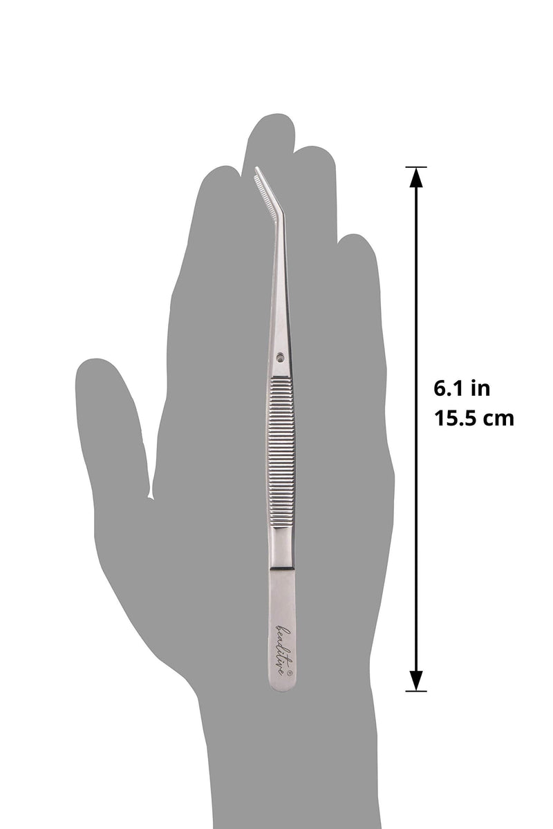 Beaditive 6-inch Sewing Machine Tweezers Set (3-PC) Serrated Bent Tips | Professional Grade, High Precision | Stainless Steel 3