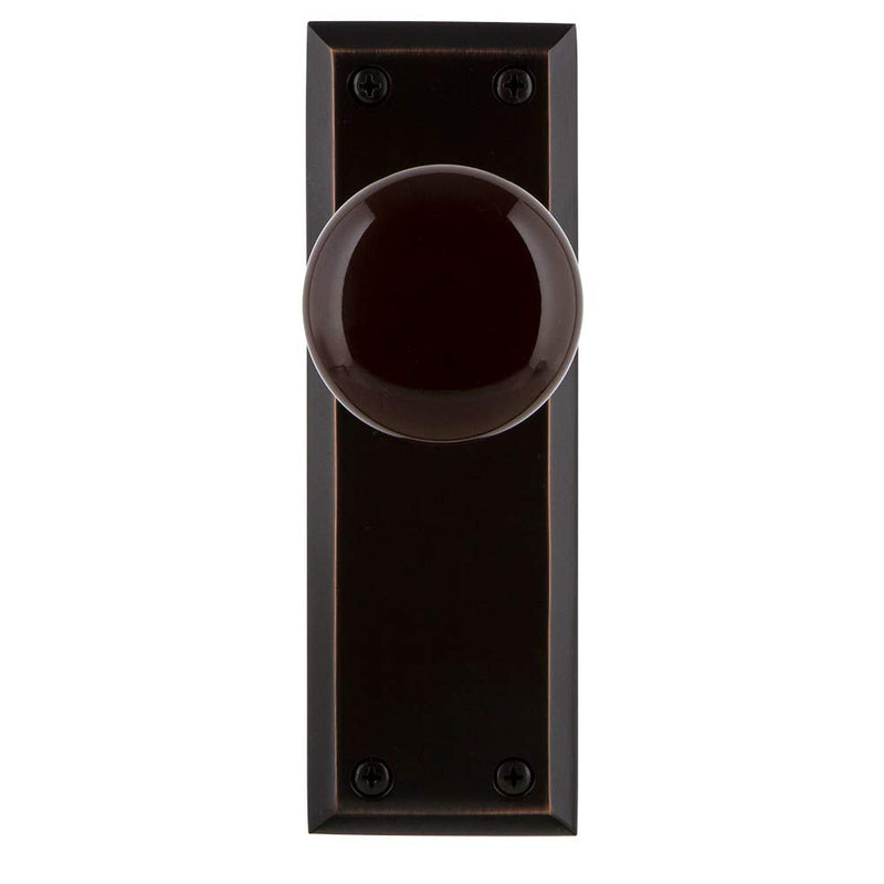 Nostalgic Warehouse New York Plate Single Dummy Brown Porcelain Door Knob in Timeless Bronze