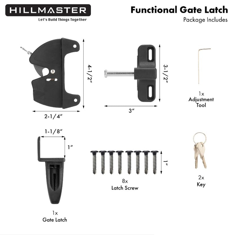 Key Lockable 2 Sided Gate Latch Key,Self Locking Gate Latch Gate Fence Lock for Outdoor Gates,Locking Gate Door Lock Fence Latch Gate Hardware for Metal,Wood,Vinyl Fence,Black Finish