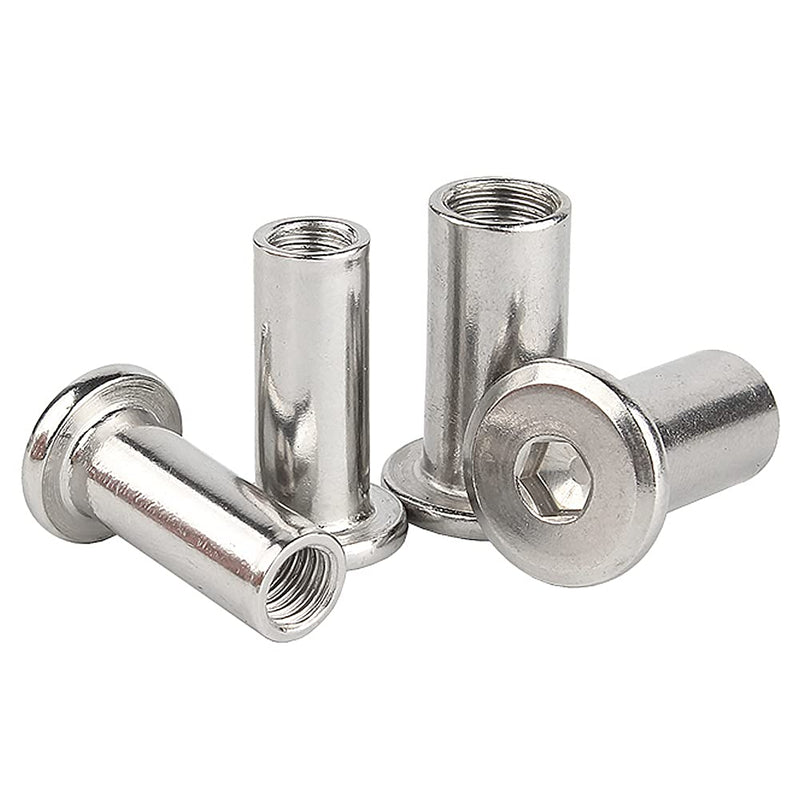 Stainless Steel Lock Nuts - M6 M8 Internal Thread Hex Socket Barrel Nuts Flat Head Insert Nuts Cylindrical Rivnut for Wood Furniture M8x25 (2 Pcs)