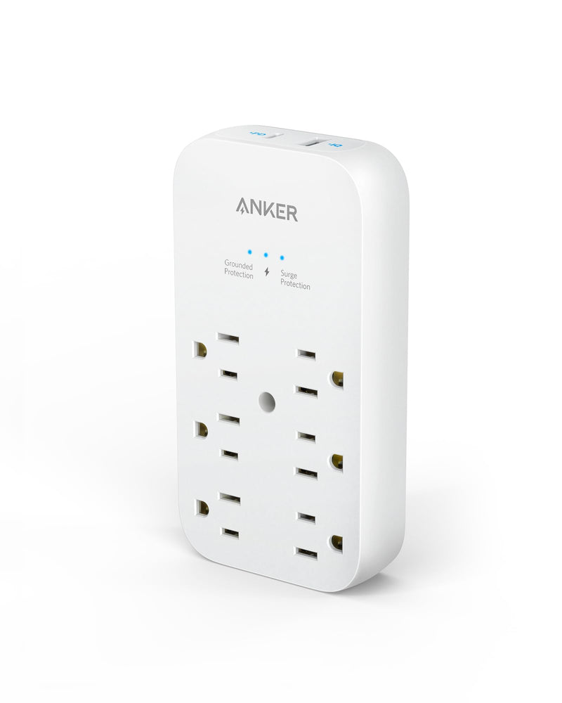 Anker Outlet Extender and USB Wall Charger, 6 Outlets and 2 USB Ports, 20W USB C Power Delivery High-Speed Charging iPhone 15/15 Plus/15 Pro/15 Pro Max, Multi-Plug for Dorm, Home, and Office, White 1
