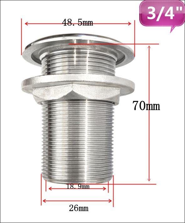 316 Stainless Steel Full Thread Thru Hull Fitting Hose Barb With Nut - Marine Hardware Accessories for Boat Drain Pipe, Yacht Bilge, Plumbing Fittings