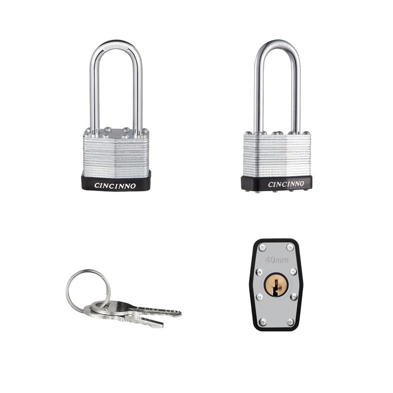 Laminated Steel Padlock with Key，6 Pack Keyed Alike Padlocks with Long Shackle 6 Pack