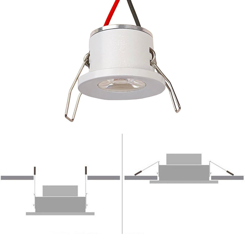 2Pack 1W Mini Spotlights Indoor Recessed Ceiling Showcase Display Under-Cabinet Lights Fixture with AC 110V/220V to DC 3-12V LED Driver Power Supply 3000K Warm-White Lighting White-Shell