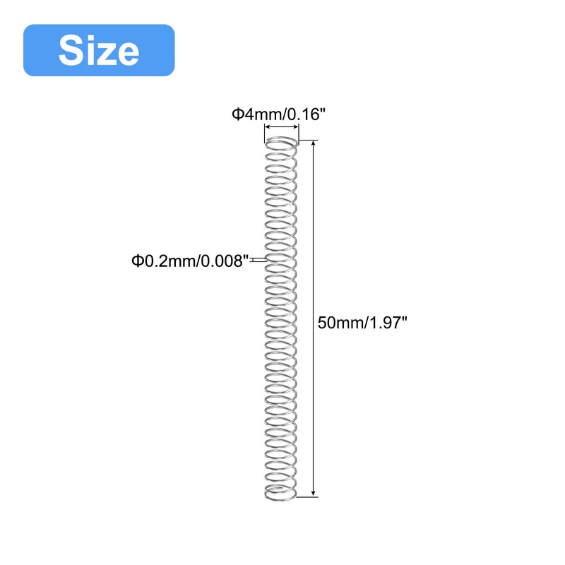 uxcell Compression Spring, 5Pcs 304 Stainless Steel, 4mm OD, 0.2mm Wire Size, 50mm Free Length, Silver Tone 0.2mmx4mmx50mm