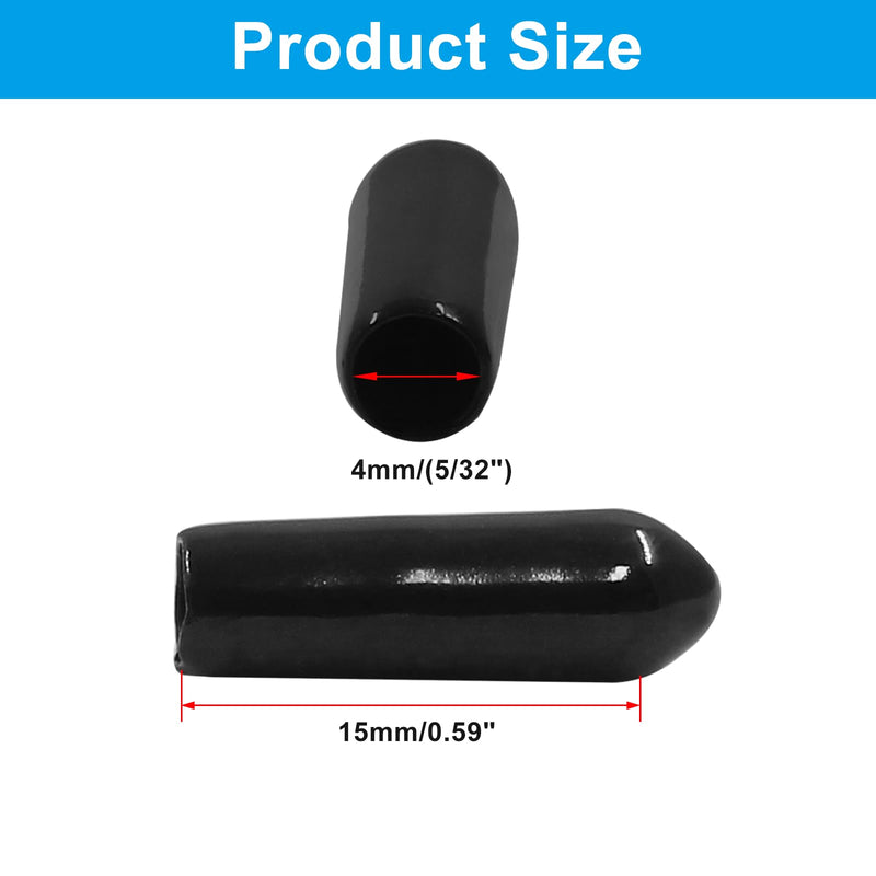 100Pcs Black Rubber End Caps Flexible PVC Round End Cap Cover,Soft and Durable Plastic Screw Thread Protectors for Screw Bolt Pipe and Tubing Tip (4mm ID) 4mm ID