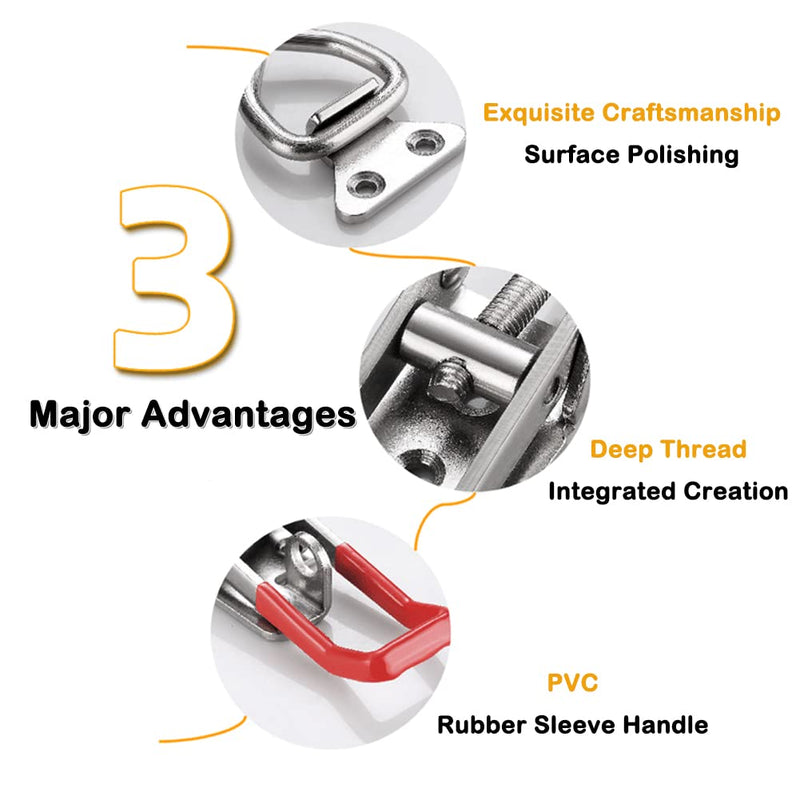 JoyTube Toggle Latch Clamp 4001 with Lock Hole, 304 Stainless Steel Adjustable Heavy Duty Pull Hasp Latches For Smoker Cabinet Tool Box Case Trunk Door, 330Lbs Holding Capacity (2 Pack) 4001-2pcs