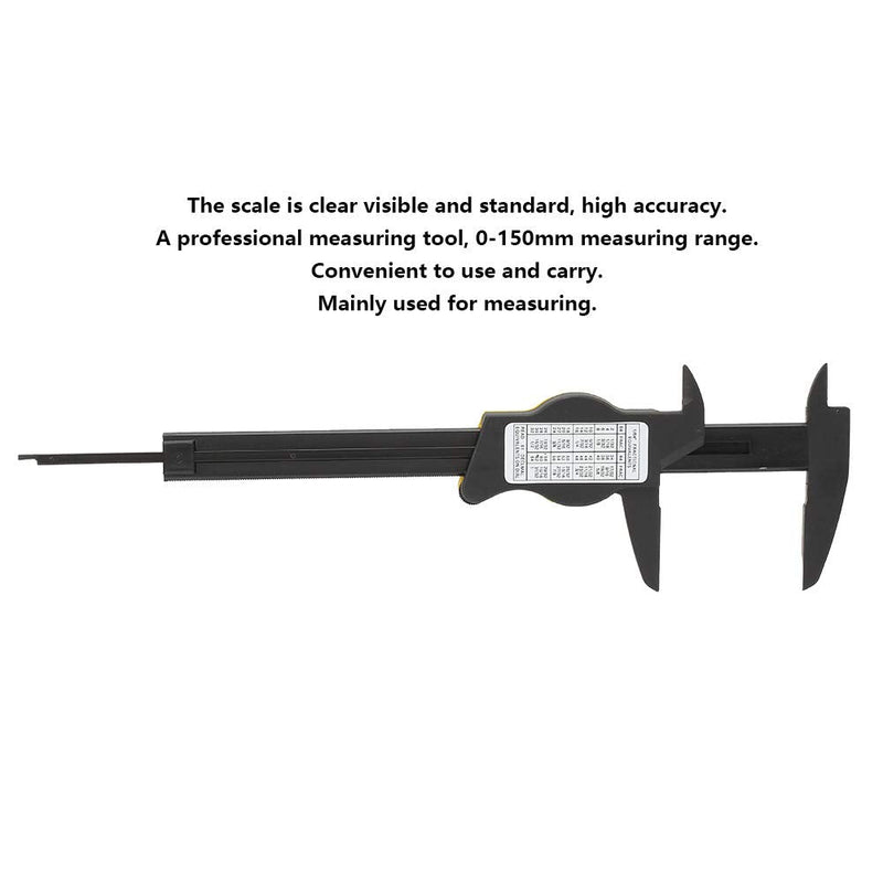 6 Inch Vernier Dial Caliper, 0-150mm Plastic Dial Caliper Vernier Caliper Gauge DIY Tools 0.1mm Read Value Imperial Standard(Yellow (English))