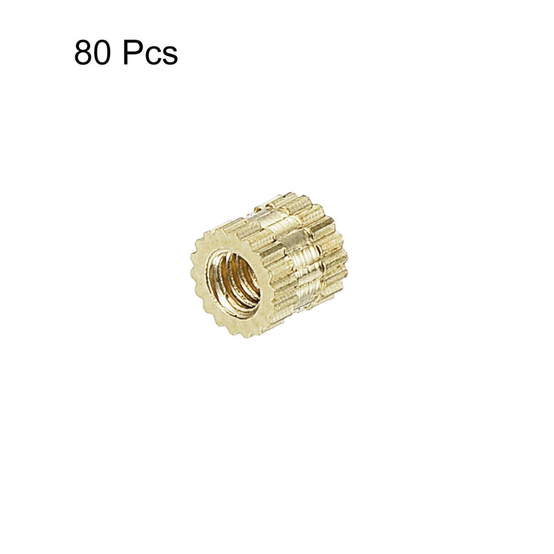 uxcell M2 x 3mm(L) x 3.2mm(OD) Female Thread Brass Knurled Threaded Insert Embedment Nuts, 80Pcs M2x3x3.2mm 80