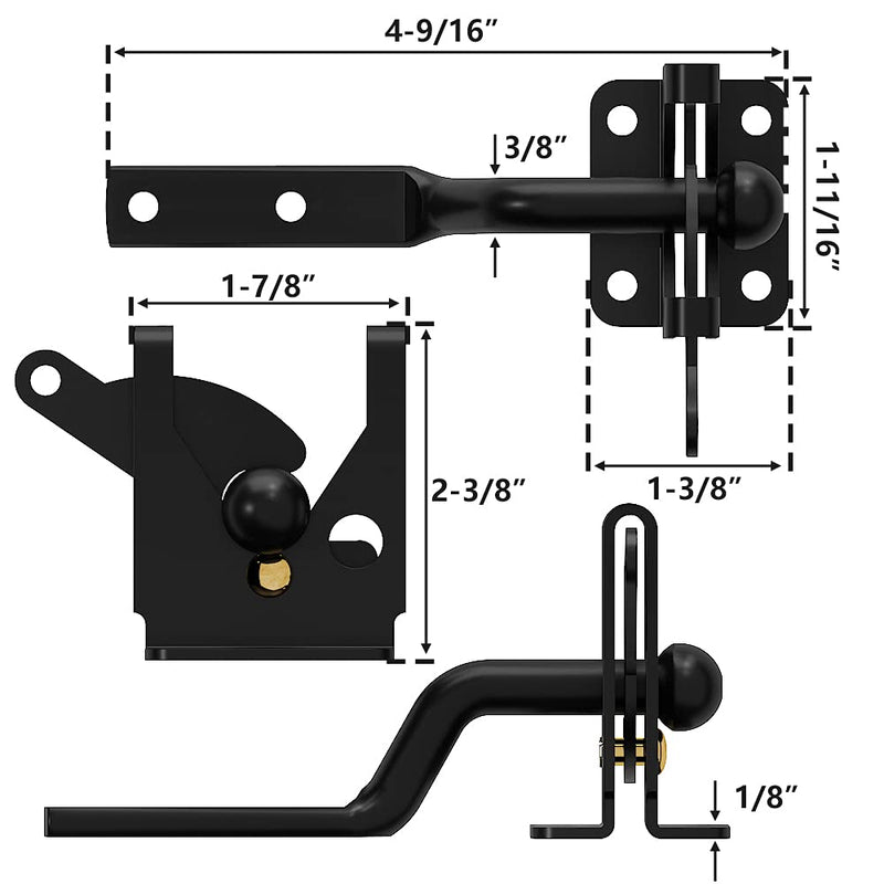 skysen Self Locking Fence Gate Latch Carbon Steel Black/Lock Post Mount with Stainless Steel Spring Cable Pull(JLXSDS-1) 1