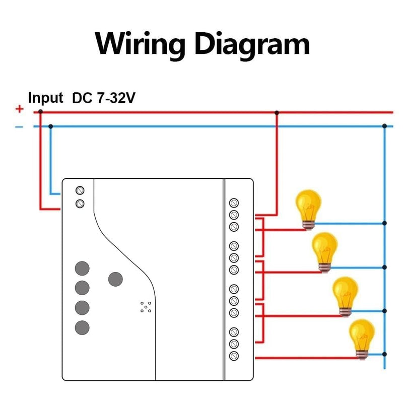 Tuya WiFi Smart 4 Channel 7-32V Relay Switch Module,Dry Contact,Passive Output,Wireless Relay Controller with External Switch Pin,Compatible with Alexa Google Home