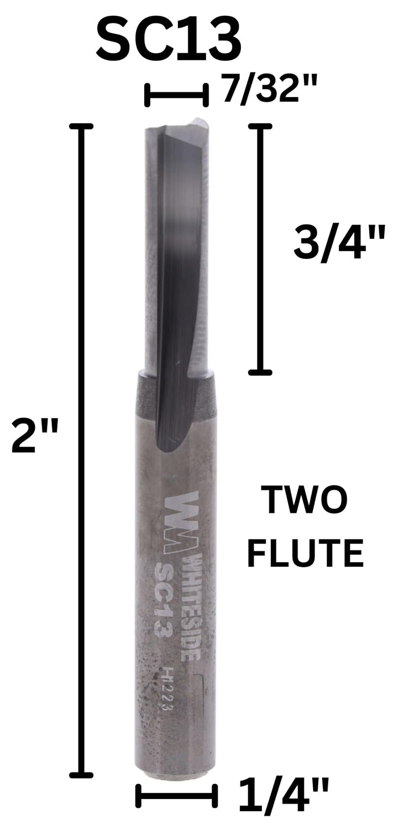 Whiteside SC13 Solid Carbide Straight Router Bit: 7/32 Inch Cutting Diameter, 1/4 Inch Shank, 3/4 Inch Cutting Length