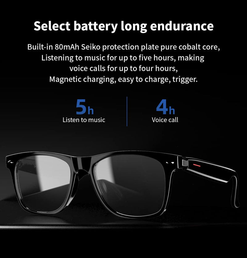 IVY TWS Smart Bluetooth Audio Glasses - Blue Light Blocking & Sunglasses Lens kits for Office Outdoor Sports Drive - Smart Glasses for Men & Women - Black Frame