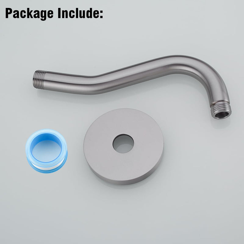 RANDOM 8 Inch S-Shape Curved Shower Arm with Flange,Stainless Steel Brushed Nickel Shower Head Extension Arm,Wall Mounted.RD-91068-8BN