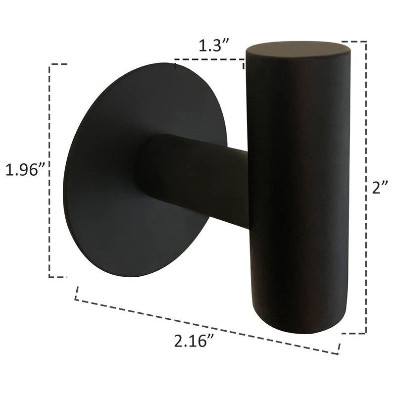 Matte Black Adhesive Wall Hooks 2 Packs, Heavy Duty Sticky Towel Hooks for Bathroom Kitchen Door, Wall Mounted Stick on Hook for Coat Towels Keys Robe (Black)