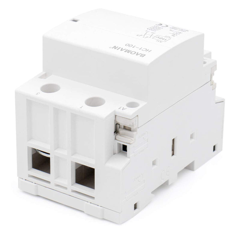 BAOMAIN 110V AC 2-Pole 100A Household Contactor, 2NO, DIN Rail Mount | HC1-100 /20,BCT-100 /20,100Amp 2 Normally open AC110V contactor for HVAC,motor,pump,and lighting control