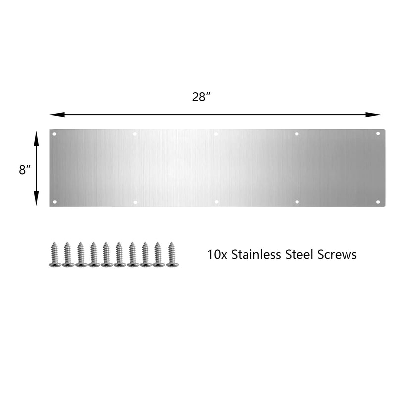 Door Metal Kick Plate 8x28 inches Aluminum Decorative Plates Protector for 30 inches Front Doors, 18 Ga Thickness 8"x 28" (Silver)