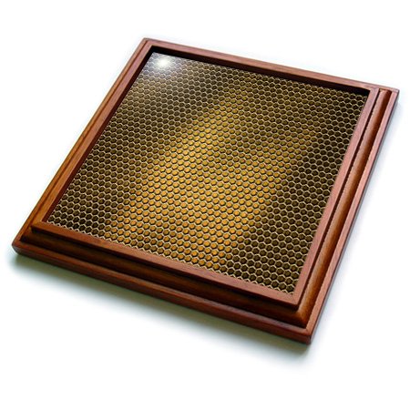 3dRose Small Gold Metal Effect Honeycomb Pattern Trivet with Ceramic Tile, 8 by 8", Brown