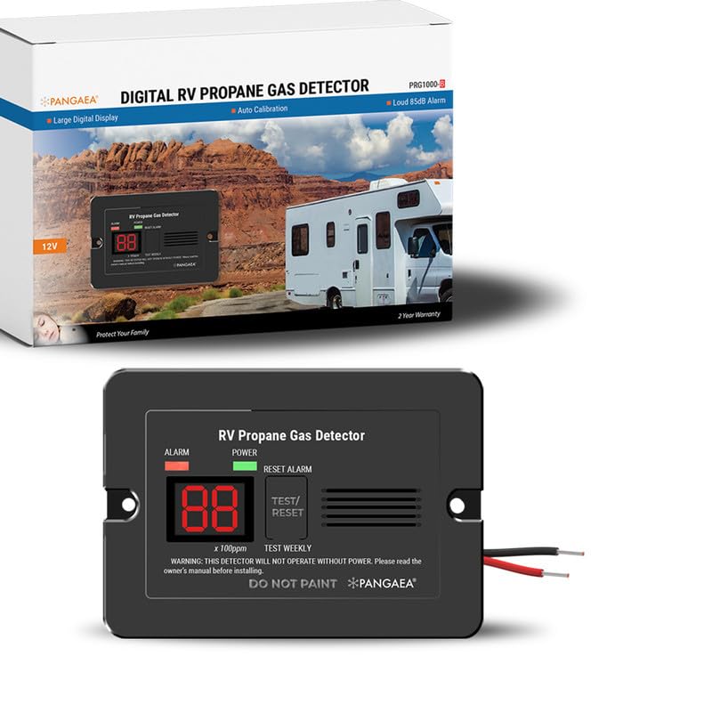 PANGAEA Digital RV Propane Gas Detector with 85dB Loud Alarm, DC 12V, for Trailer, Motorhome, Motorcoach (Surface Mount - Black) Surface Mount - Black