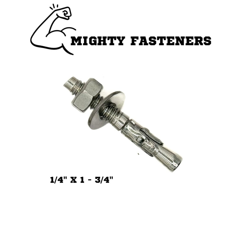 Wedge Anchors, 1/4" x 1-3/4" - Premium 304 Stainless Steel, Heavy-Duty Expansion Bolts for Concrete & Masonry, Anti-Rust Performance, Durable - 50 Pack 1/4" X 1-3/4"