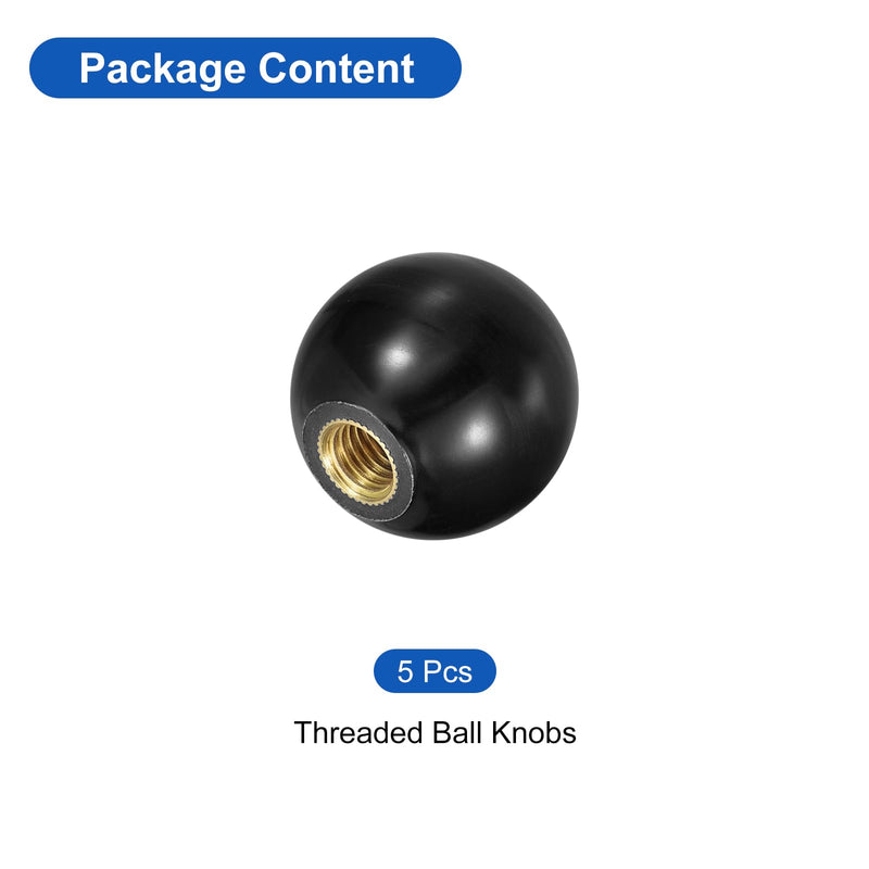 uxcell 5Pcs Threaded Ball Knobs, M6 Female Thread Thermoset Ball Knob 20mm Dia Round Operation Ball Handles with Copper Insert for Machine Lever Handle, Black M6x20mm - NewNest Australia