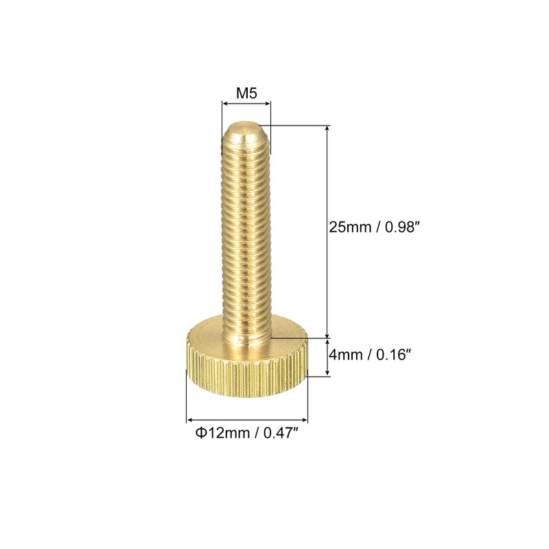 uxcell Knurled Thumb Screws, M5x25mm Flat Brass Bolts Grip Knobs Fasteners for Home, Electronic, Machine 5Pcs