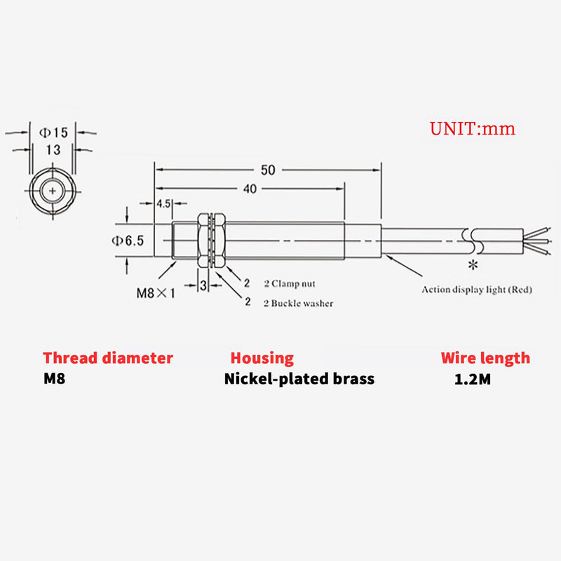 5Pcs NO Normally Open NPN Inductive Proximity Sensor Switch M8 Detector 2mm DC6V-36V 3 Wire LJ8A3-2-Z/BX