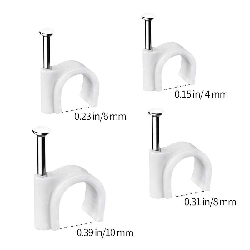 Cable Clips, 400 Pcs, 4mm 6mm 8mm 10mm, Wire Wall Clips with Steel Nails, Ethernet Cable Clips, Cable Tacks Coax Cable Clips, RG6 RG59 CAT6 RJ45 Cable Cord Clips, White… White-4/6/8/10mm