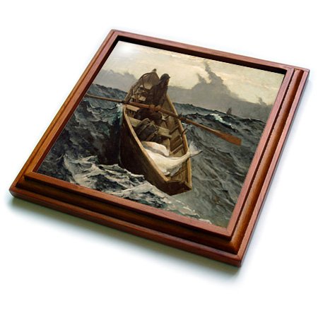 3dRose Print of Vintage Winslow Homer The Fog Warning Trivet with Ceramic Tile, 8 by 8", Brown