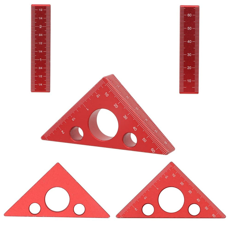 Aluminum 45/90 Degree Layout Thickened Triangle Ruler,Imperial and Metric Scales Isosceles Right Triangular high-Precision Measuring Ruler,Square Measuring Tool for Woodworking,MG-045R Red