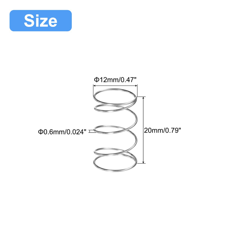 uxcell Compression Spring, 5Pcs 304 Stainless Steel, 12mm OD, 0.6mm Wire Size, 20mm Free Length, Silver Tone 12x0.6x20mm