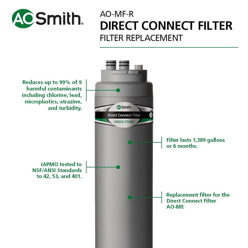 A. O. Smith AO-MF-R Genuine Replacement Filter | Basic Direct Connect Replacement Filter | AO-MF-R