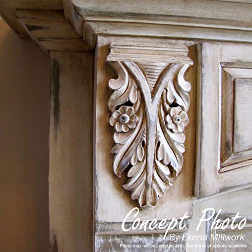 Ekena Millwork ONL36X06X01BRAL Large Bradford Flower Basket Center with Scrolls Wood Onlays, 36 1/2" W x 6 1/4" H x 1" D, Alder 36 1/2"W x 6 1/4"H x 1"D