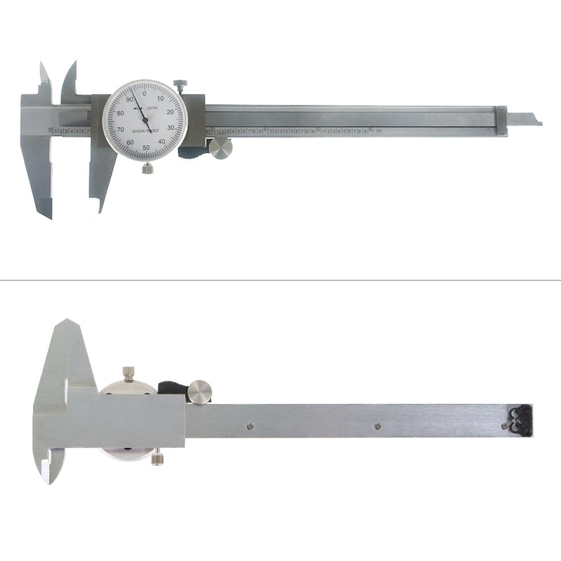 6 inch Dial Caliper Imperial Stainless Steel Shockproof Measuring Measurement 4-Way Dial Caliper 0.001" with Plastic Case