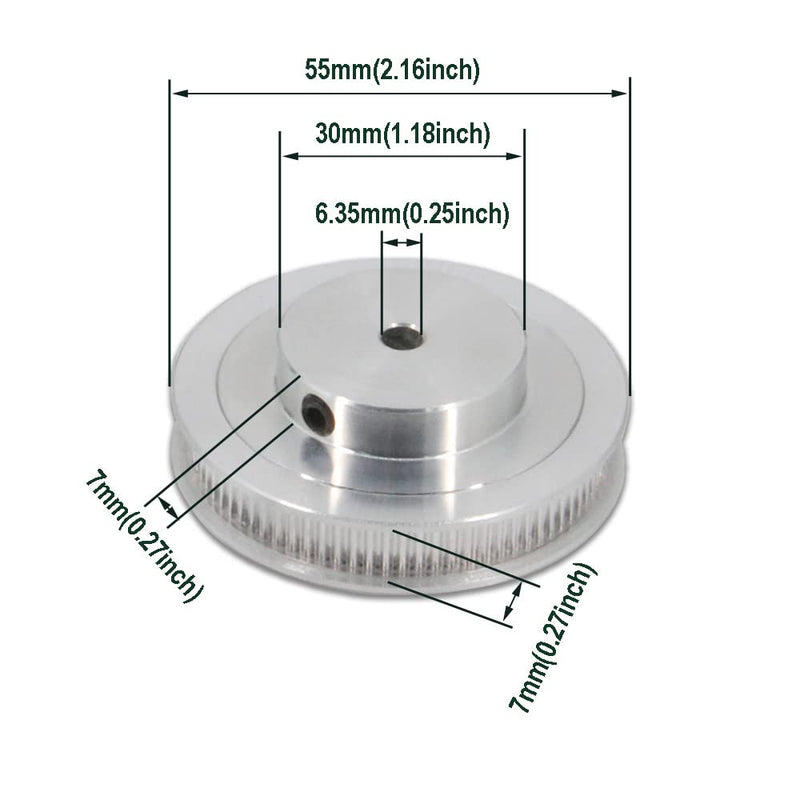 2GT Pulleys 80 Teeth 6.35mm Bore 80T Timing Belt Pulleys Synchronous Wheel Aluminum for Width 6mm Belt 3D Printers Parts, 4pcs/Pack(Size: 80T-6.35mm Bore) 2GT