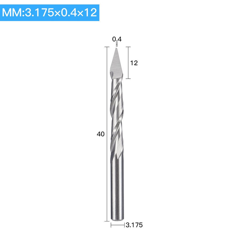 HUHAO 10Pcs 1/8" Shank Spiral Router Bits Set - 30 Degree 0.4mm Tip CNC Engraving Carving Tools for Wood, Acrylic, PVC 10PCS 0.4mm Tip Dia
