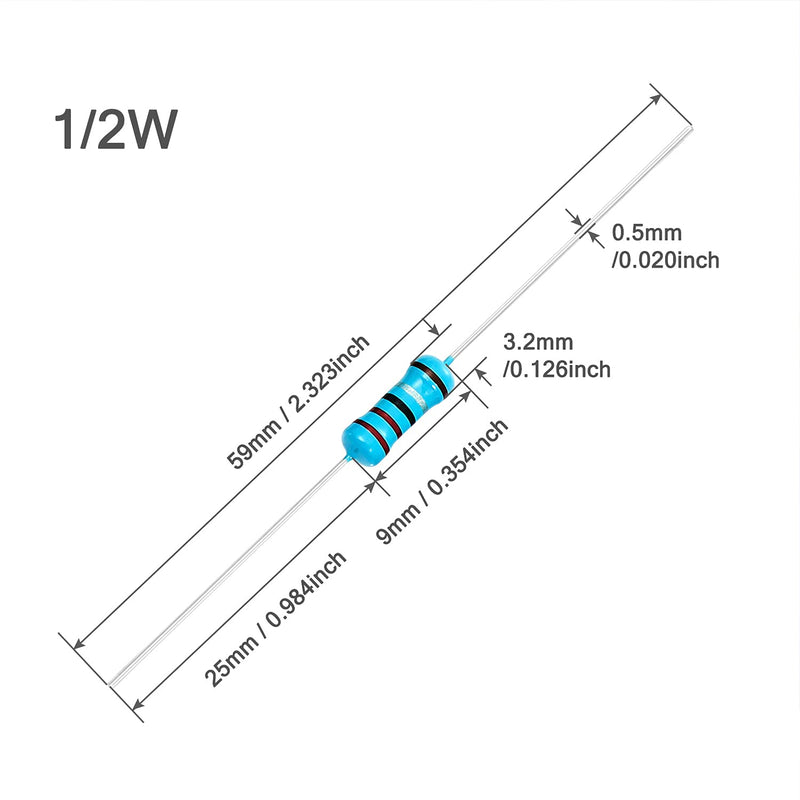 Chanzon 100pcs 1/2W (0.5W) 1K Ω ohm Metal Film Fixed Resistor 0.01 ±1% Tolerance 1KR MF Through Hole Resistors Current Limiting Rohs Certificated [1-2ZC11] 1K ohm