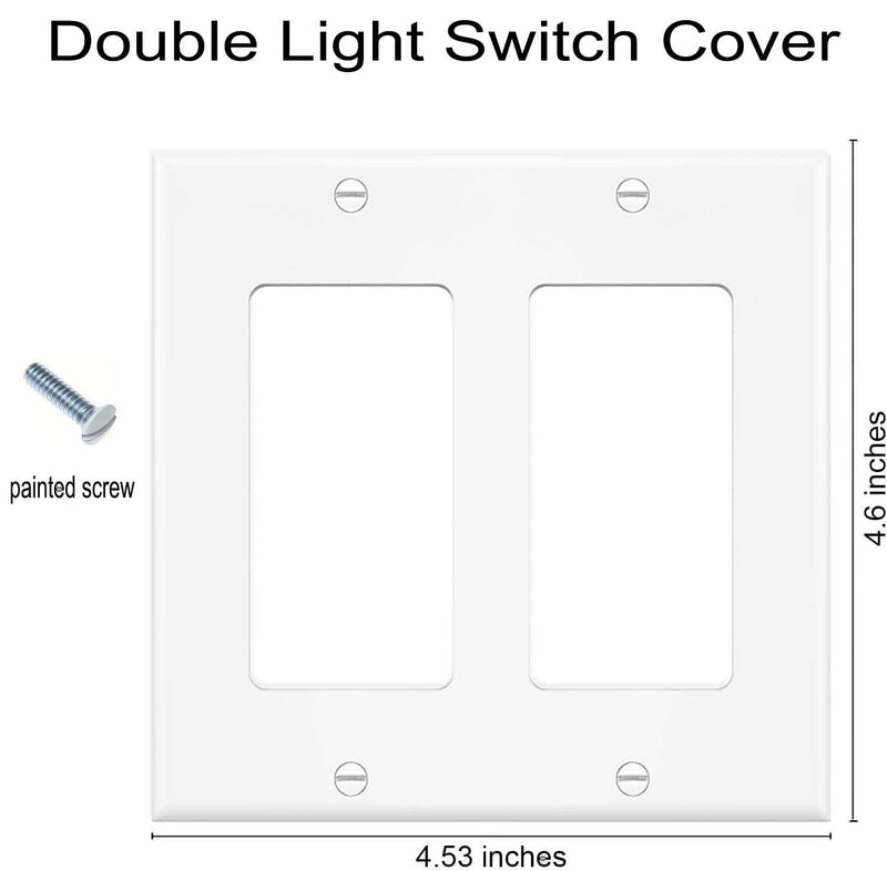 Decorator Wall Plates 2-Gang Switch Outlet Electrical Cover Plate Unbreakable Thermoplastic Faceplate for Light Receptacle Outlet Switch, White (4 Pack) 4 Pack Double Decorator
