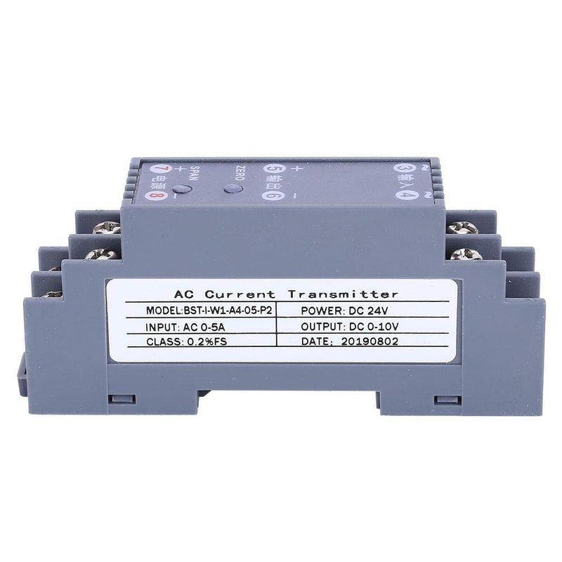 AC Current Transducer, AC 0-5A to DC DC0-10V Output Din-Rail 35mm ABS Shell, DC 24V Powered AC Current Sensor for Signal Transmitter