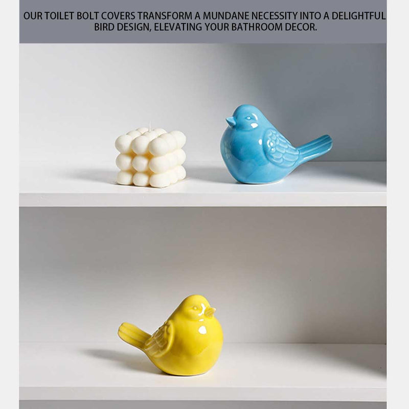 4-Pack Bird Design Toilet Bolt Caps - Decorative Porcelain Covers for Toilet Bowl Screws, Easy Installation (White) White