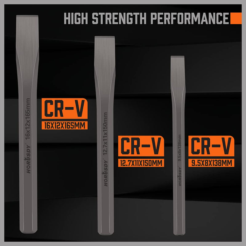 HORUSDY 3-Piece Heavy Duty Cold Chisels Set, 3/8 in, 1/2 in, 5/8 in