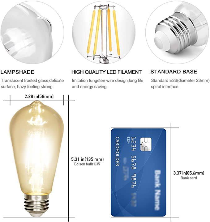 NOTOC Vintage Edison Bulb 4W,Equivalent 40W Incandescent,ST18 Antique LED Filament Bulbs,Non Dimmable 2700K Warm White,E26 Led Bulb,Pack of 12 Warm White 2700k 12 Count (Pack of 1)