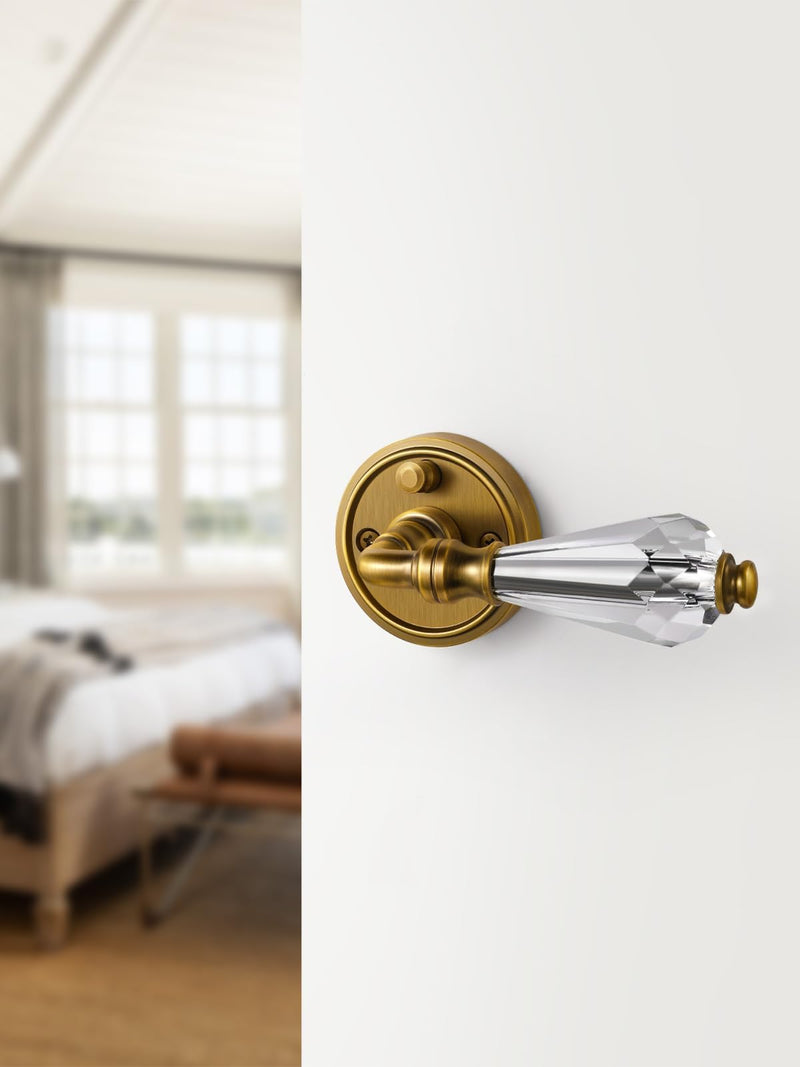 1 Pack Antique Brass Glass Door Lever Privacy Crystal Door Levers Door Lever Interior Door Handle for Bedroom and Bathroom,Zinc Alloy 1