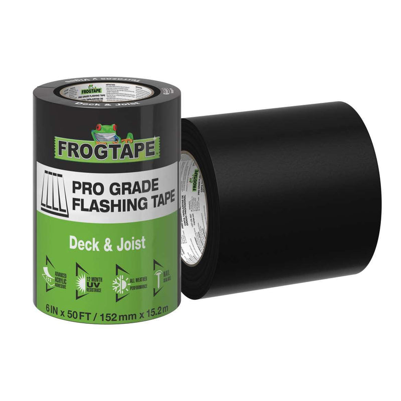 FrogTape Pro Grade Deck and Joist Flashing Tape, 6 in x 50 Feet, Black Deck & Joist 6 inches x 50 feet